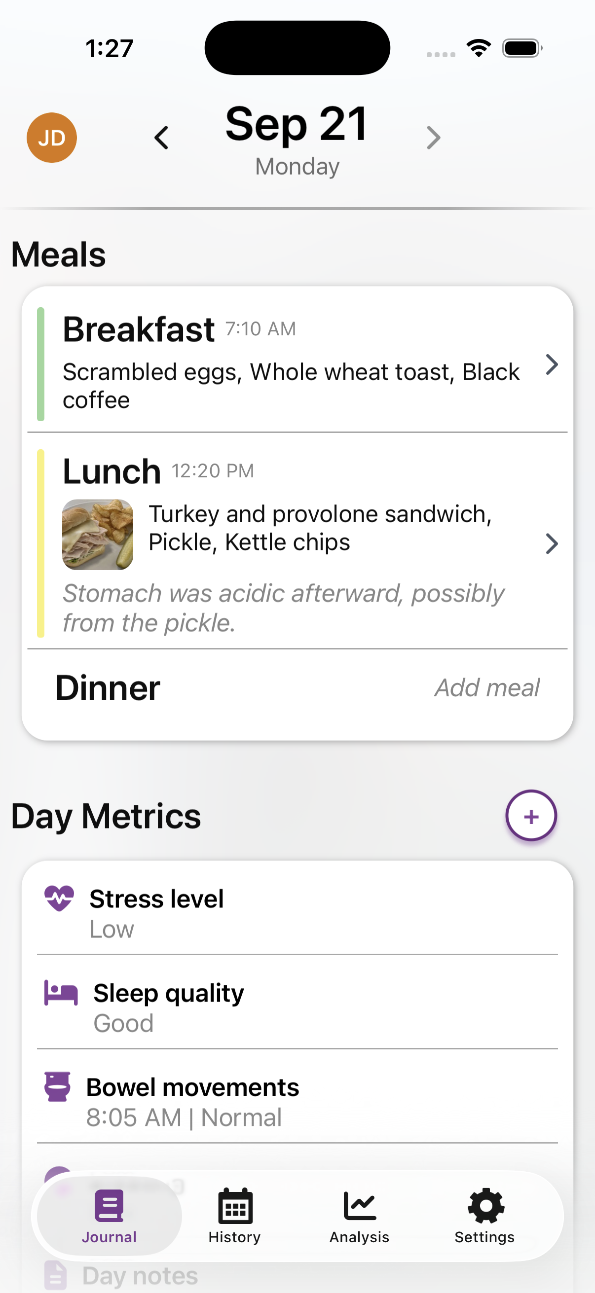 Tummy Tamer quick entry screen